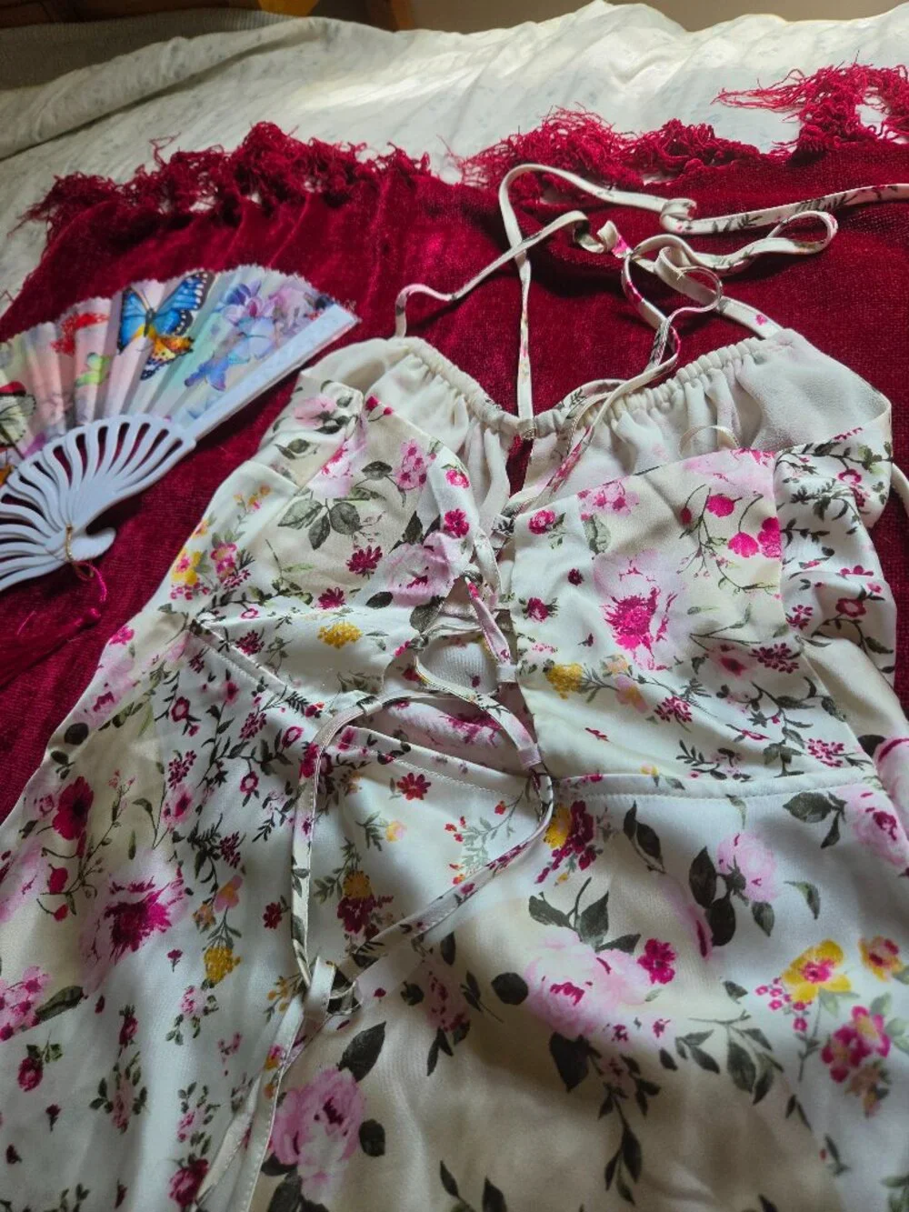 STUNNING SILKY SOFT FLORAL RUFFLE CORSET DRESS SIZE M-L